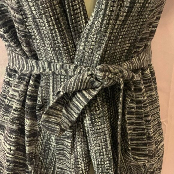 Women's Black & White Blended Colored Sweater with Tie - Picture 2 of 11